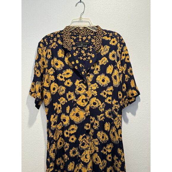 Vintage Carole Little Floral Print Navy Orange Jumpsuit Artsy Cropped Wide Leg - Picture 3 of 8